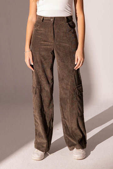 Brown Velvet Wide Leg Pants