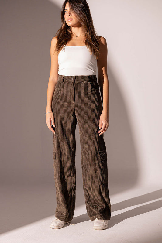 Brown Velvet Wide Leg Pants