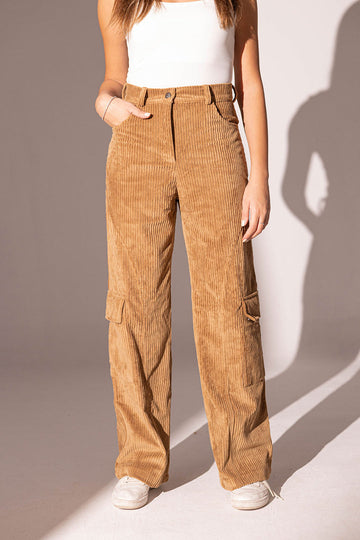 Camel Velvet Wide Leg Pants