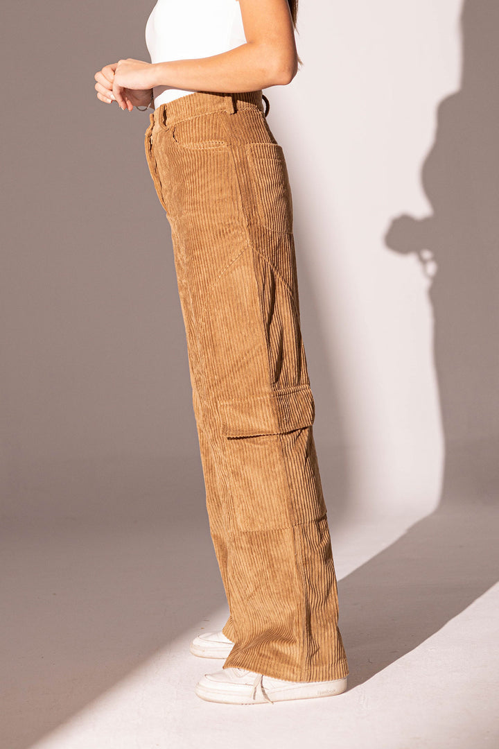 Camel Velvet Wide Leg Pants