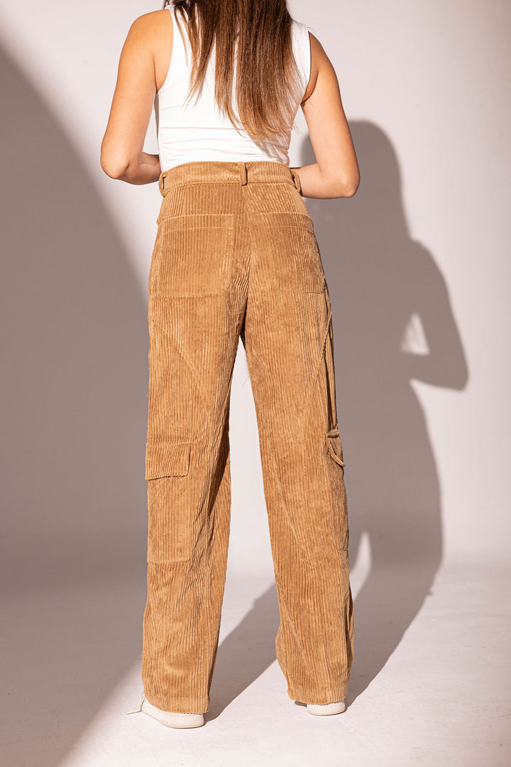 Camel Velvet Wide Leg Pants