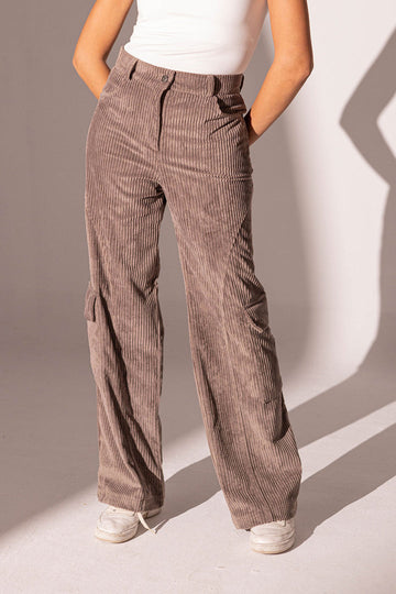 Grey Velvet Wide Leg Pants