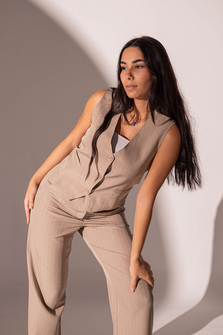Coffe Formal Striped Vest