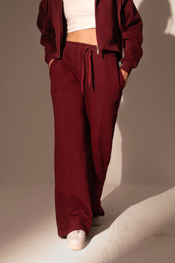 Burgundy Wide-leg Sweatpants