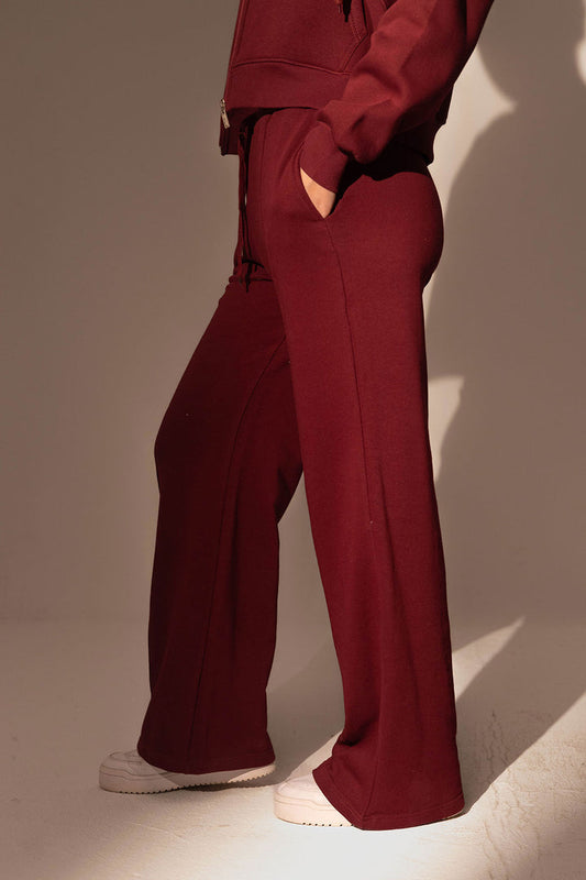 Burgundy Wide-leg Sweatpants