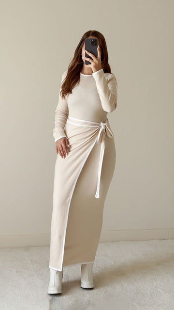 Beige Wool Dress With Wrap Skirt