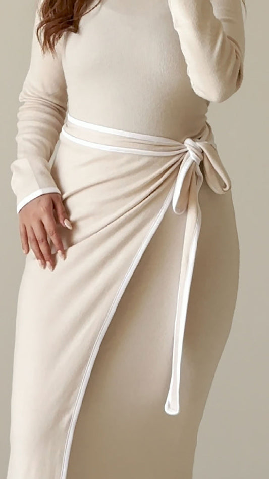 Beige Wool Dress With Wrap Skirt