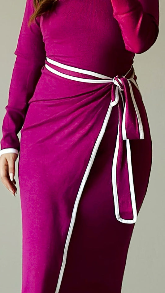 Purple Wool Dress With Wrap Skirt