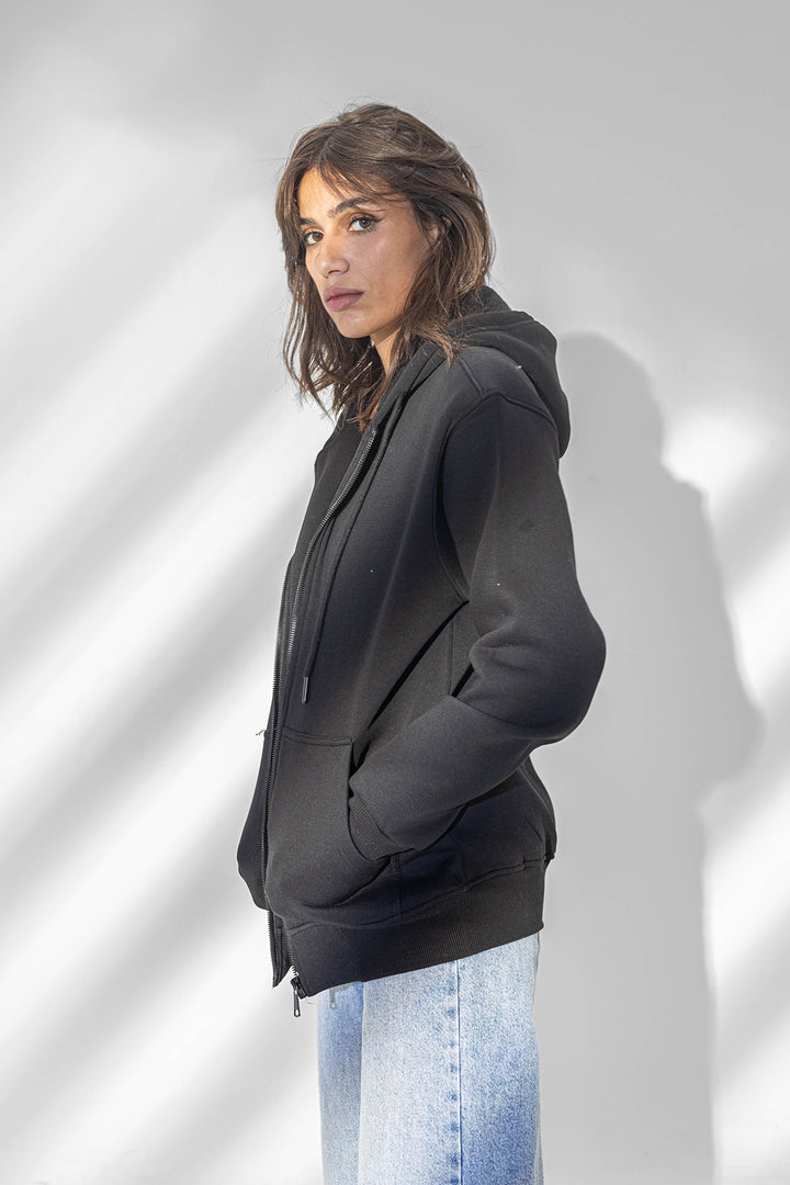 Black Zipper Comfort Hoodie