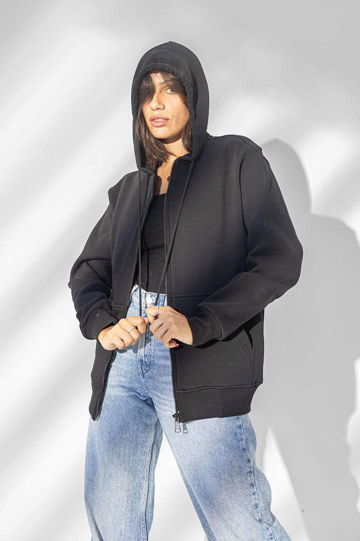 Black Zipper Comfort Hoodie