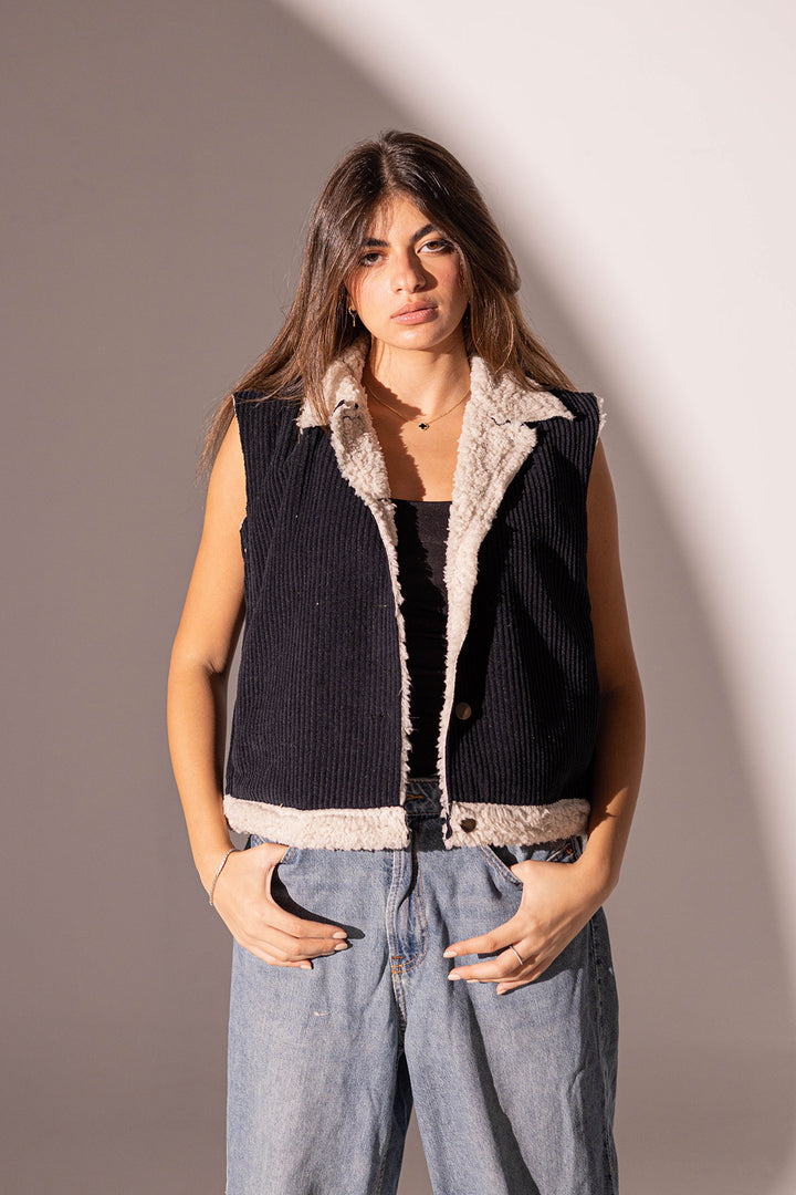 Black Velvet Fur Vest