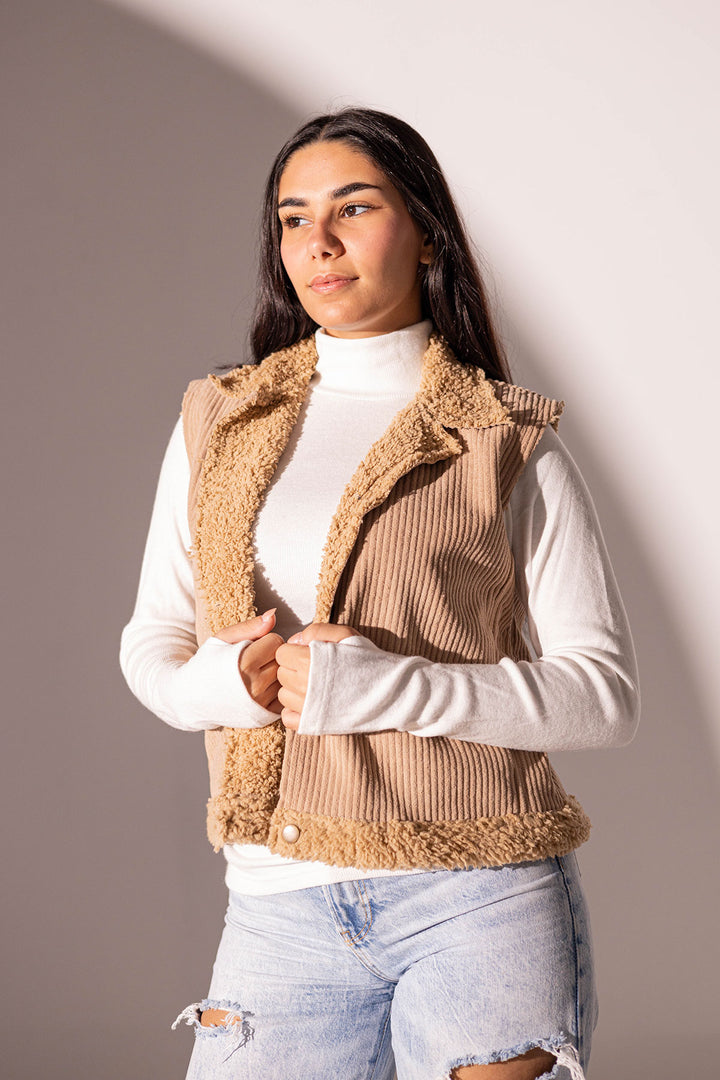 Camel Velvet Fur Vest