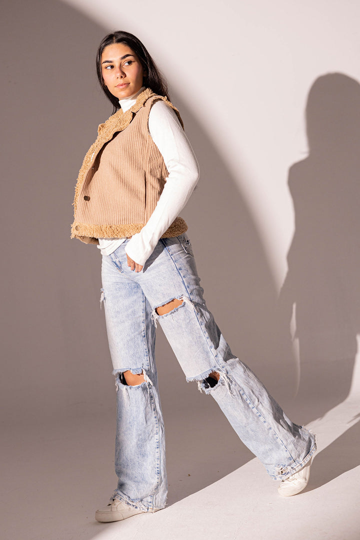 Camel Velvet Fur Vest