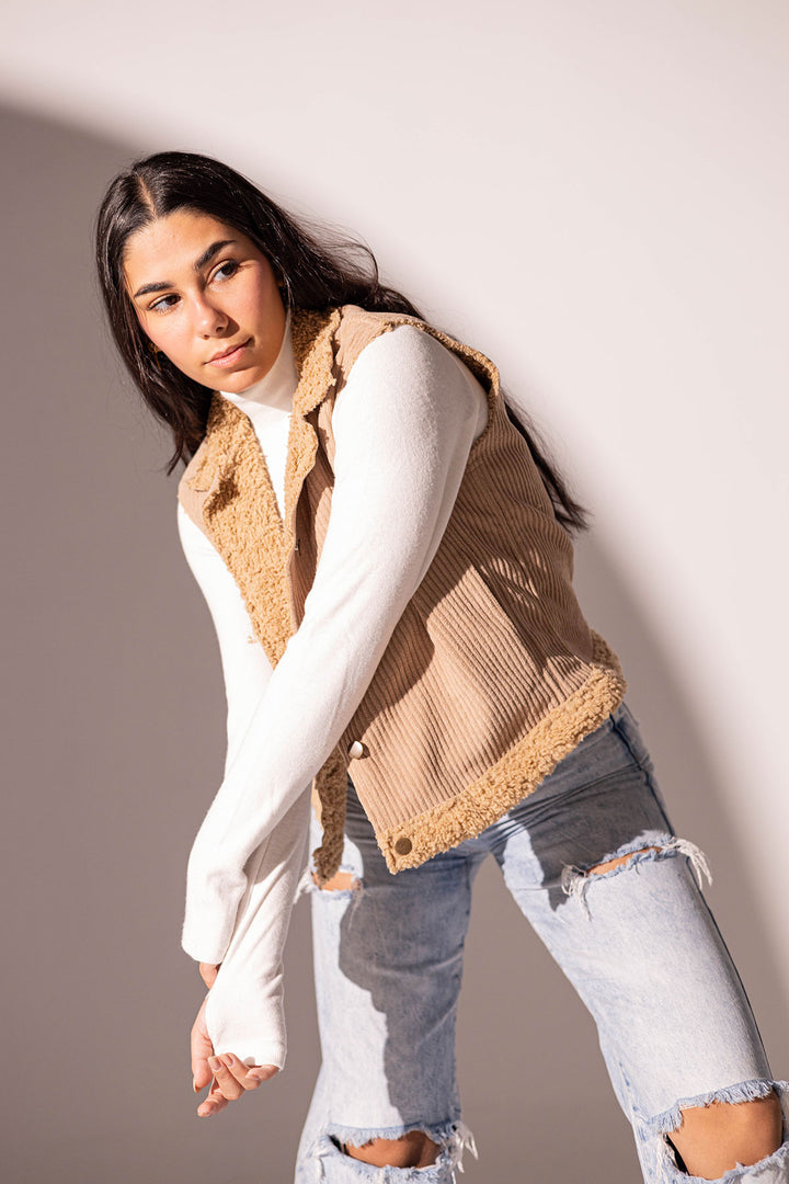 Camel Velvet Fur Vest