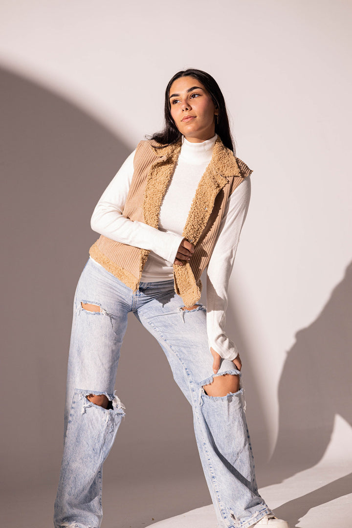 Camel Velvet Fur Vest
