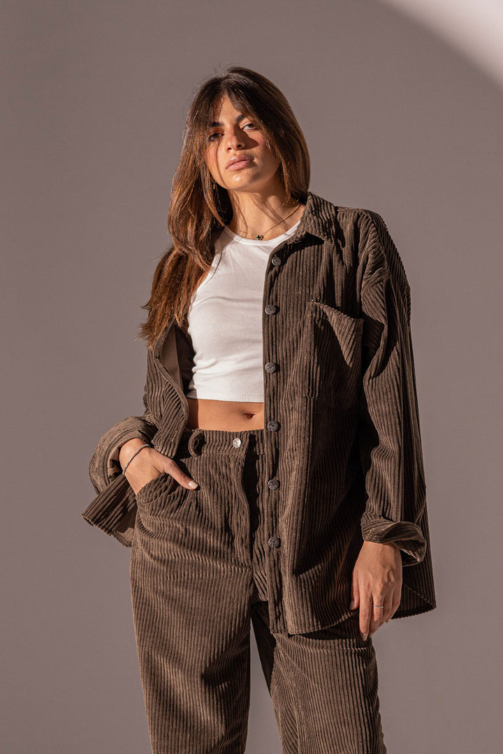 Brown Velvet Oversize Shirt