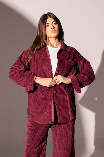 Burgundy Velvet Oversize Shirt