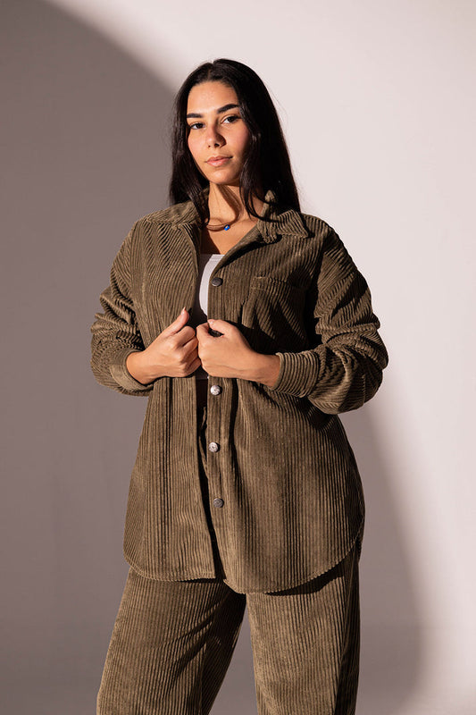 Olive Velvet Oversize Shirt