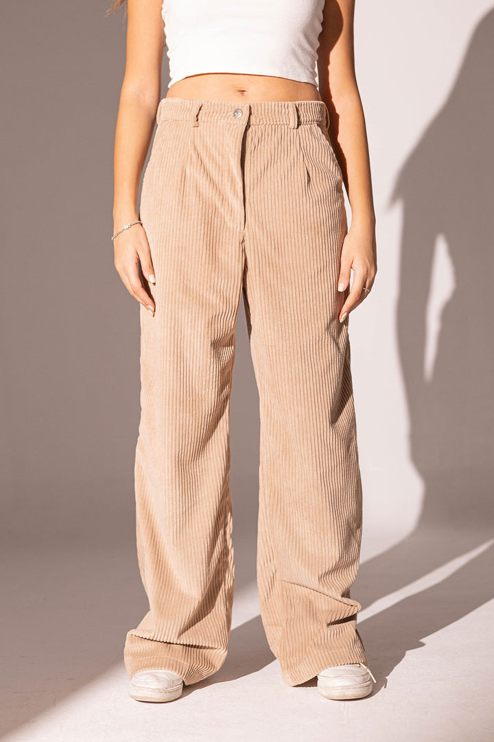 Beige Velvet Oversize Pants