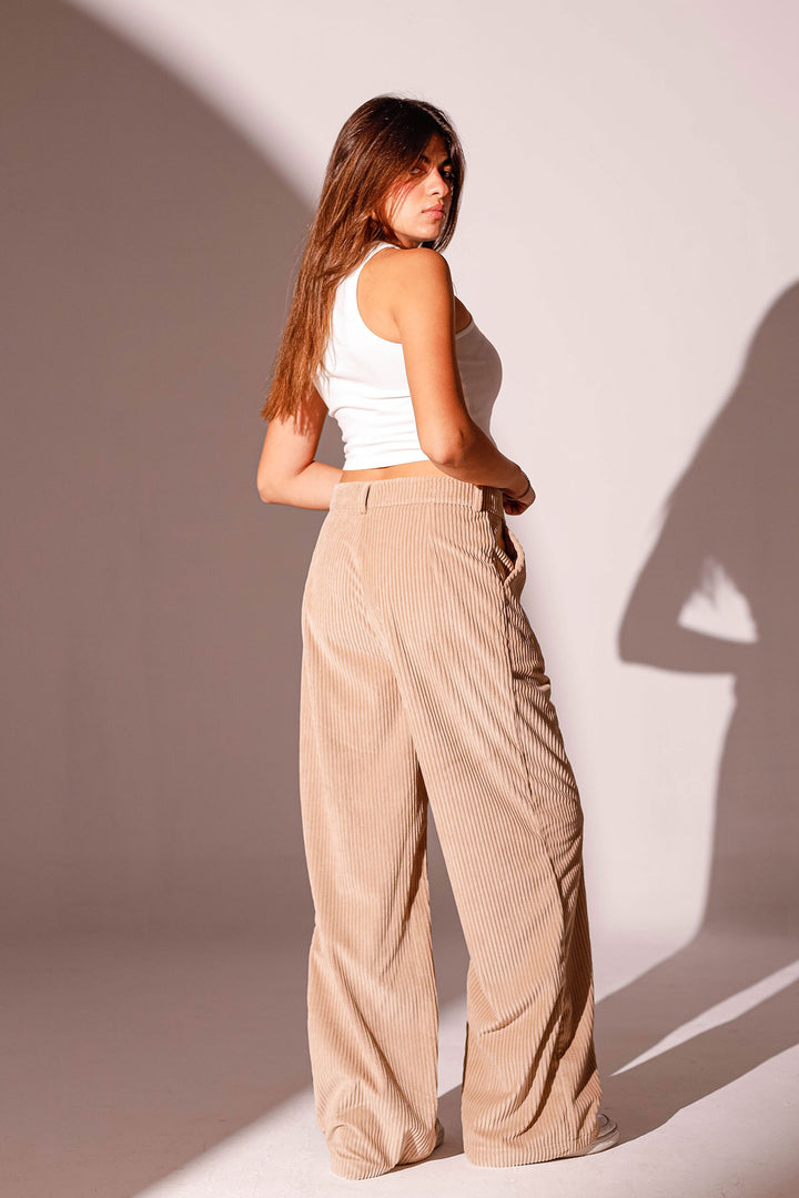 Beige Velvet Oversize Pants