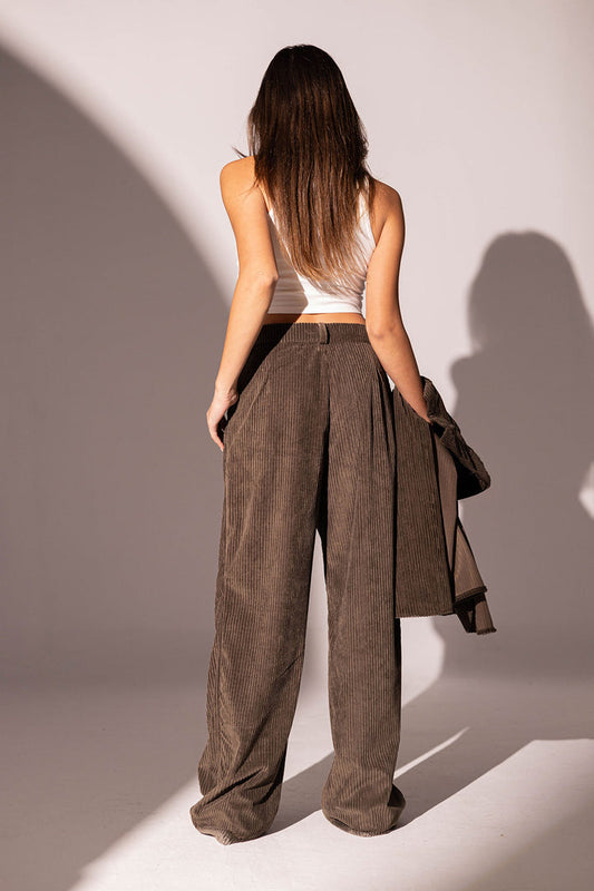 Brown Velvet Oversize Pants