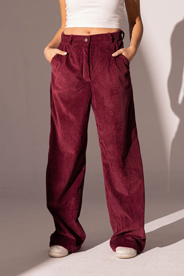 Burgundy Velvet Oversize Pants