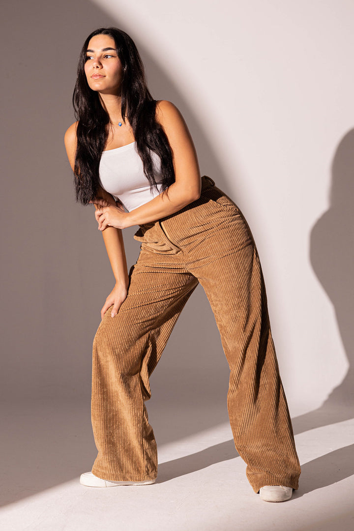 Camel Velvet Oversize Pants