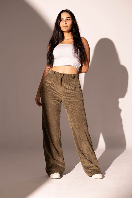 Olive Velvet Oversize Pants