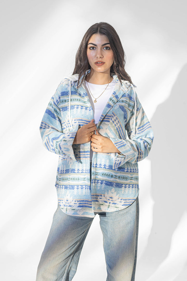 Blue Patterned Winter Shirt With Capicho