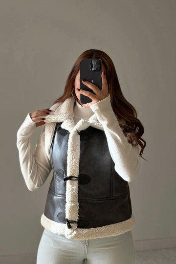 Grey Fur Leather Vest