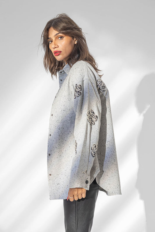 Grey Embaroidered Rose Winter Shirt