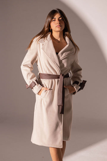 Beige Coat with Leather Belt