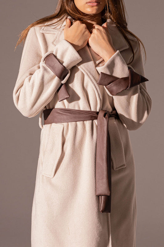 Beige Coat with Leather Belt