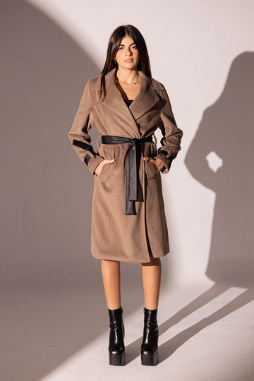 Brown Coat with Leather Belt