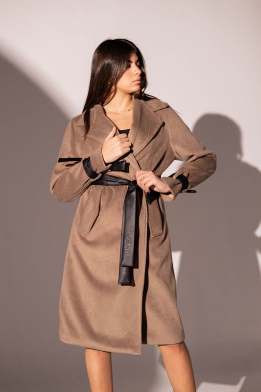 Brown Coat with Leather Belt