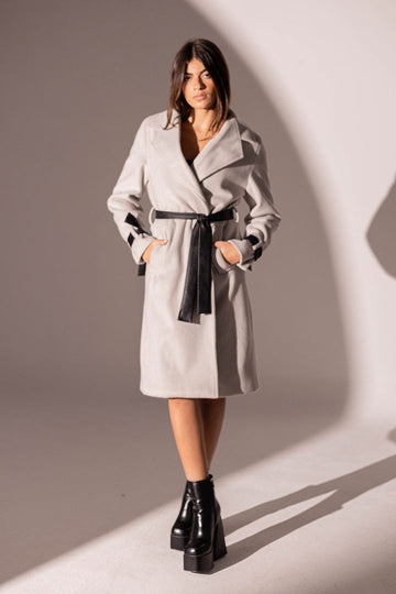 Grey Coat with Leather Belt