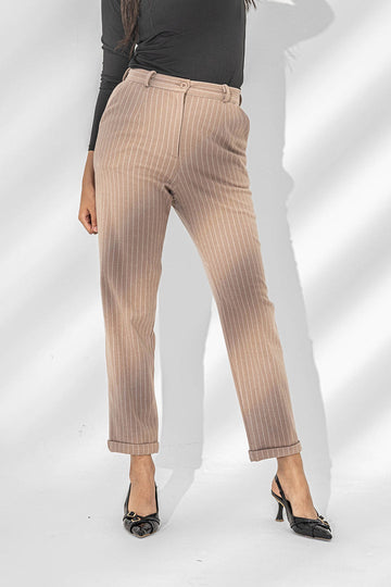 Beige Stripped Winter Pants