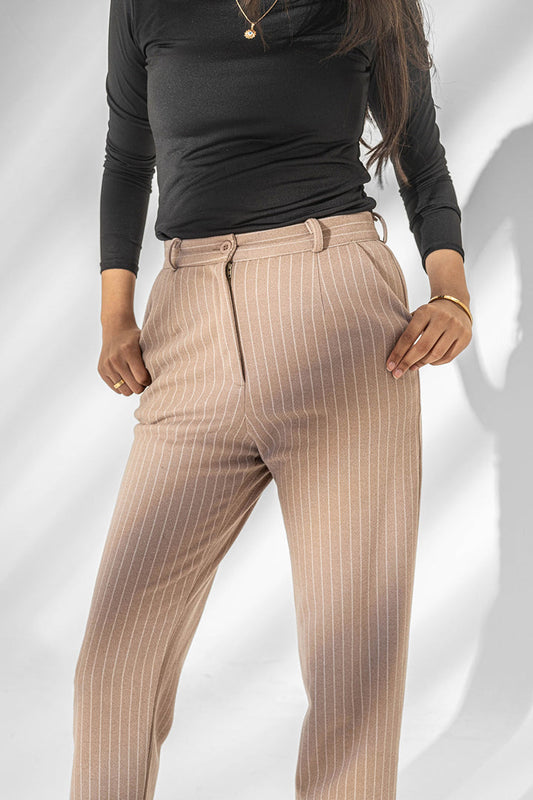 Beige Stripped Winter Pants