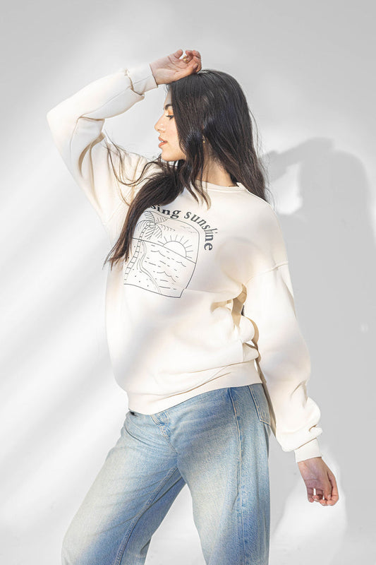 Beige Printed Comfort Sweatshirt