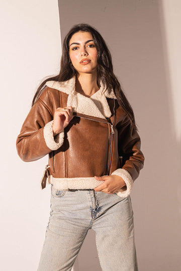 Camel Fur Leather Jacket