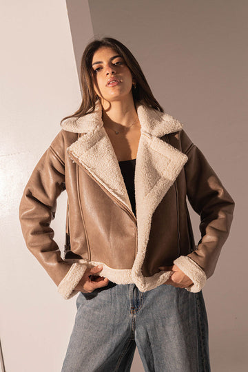 Coffe Fur Leather Jacket