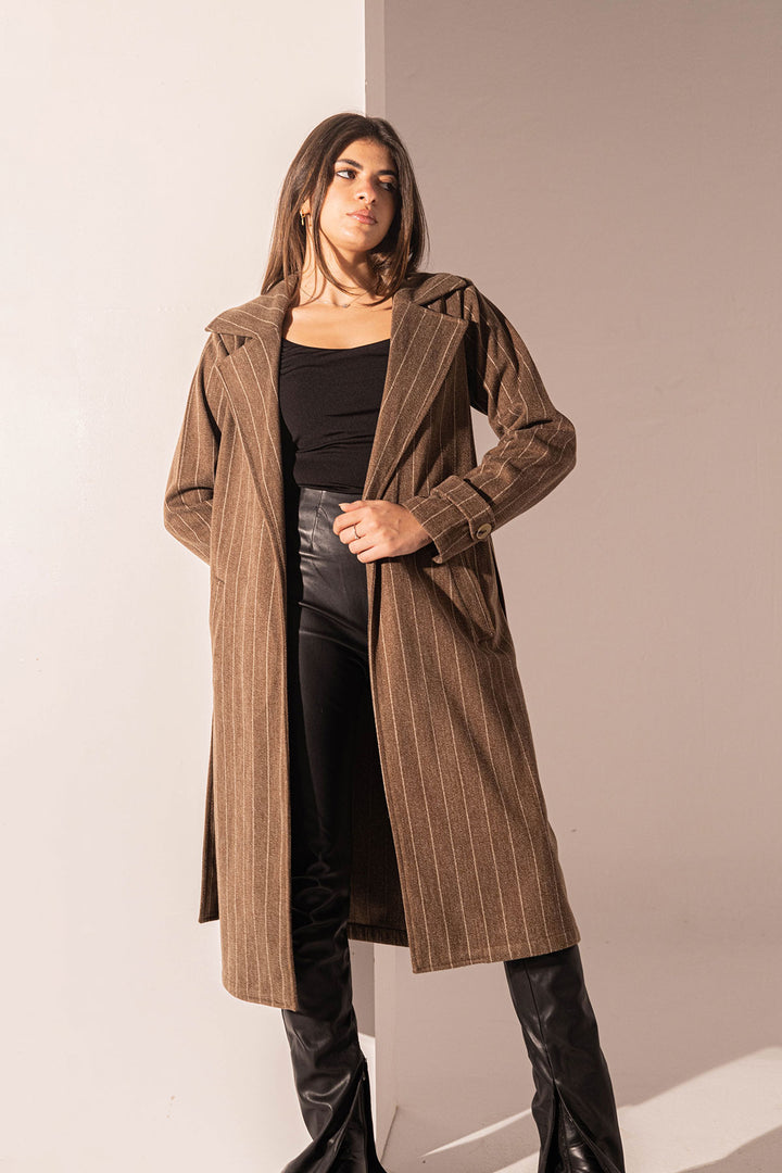 Brown Striped Long Coat