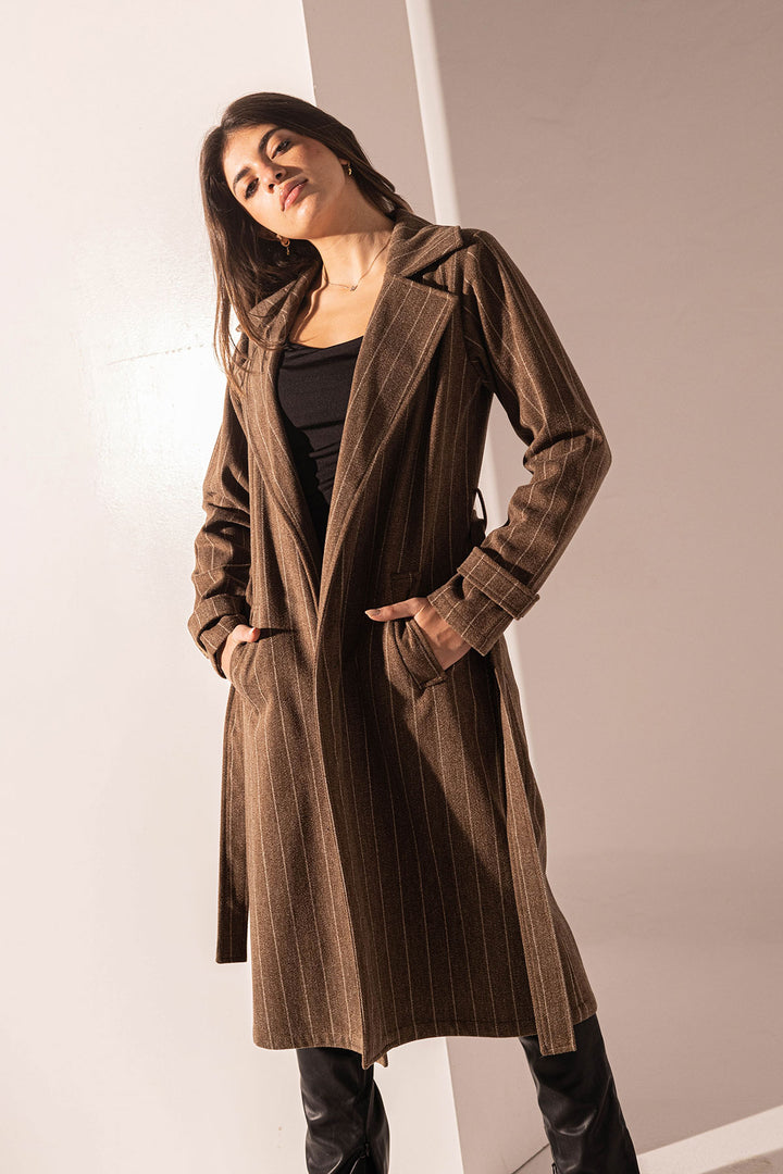 Brown Striped Long Coat