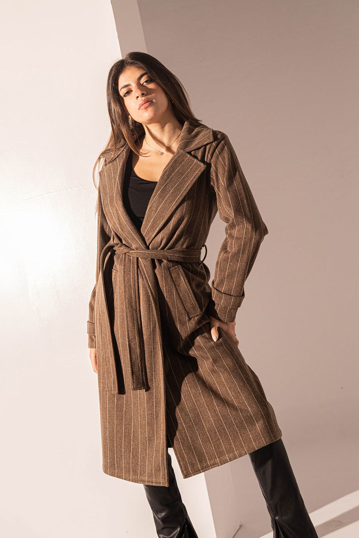 Brown Striped Long Coat