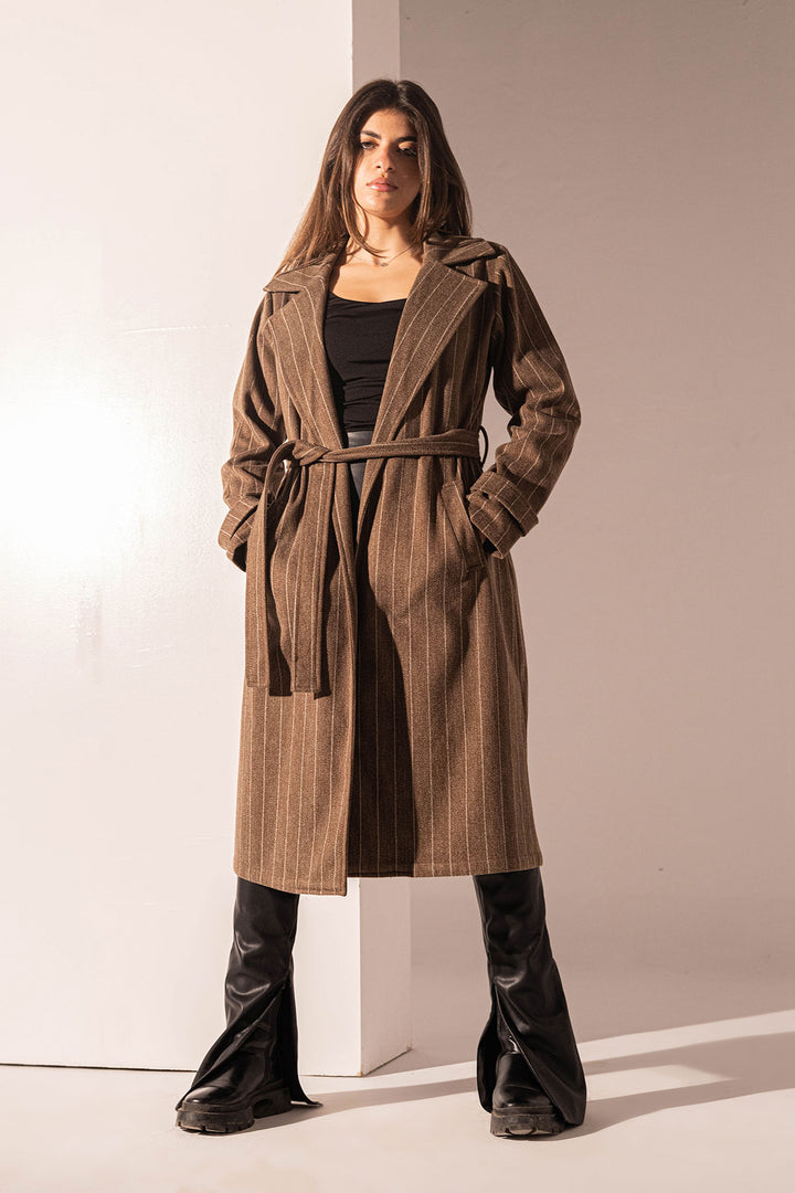 Brown Striped Long Coat