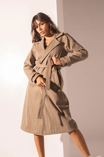 Coffe Striped Long Coat