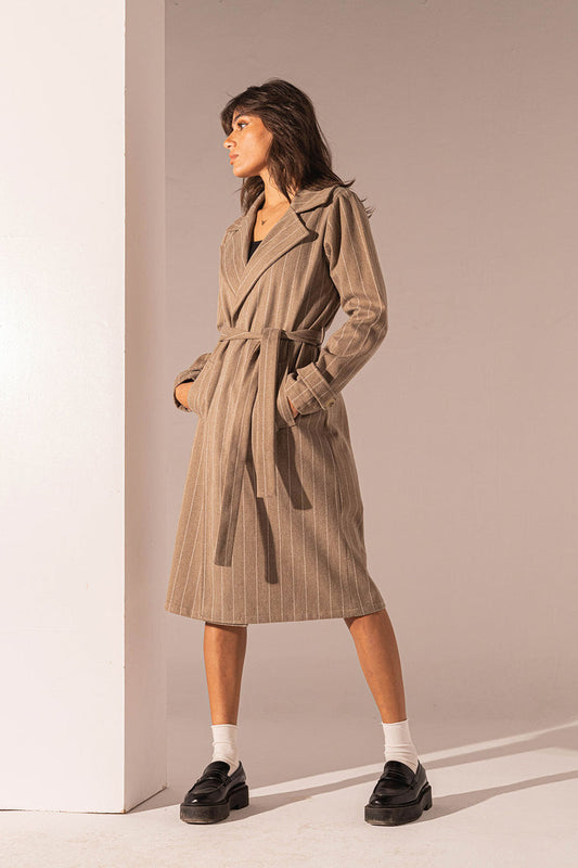 Coffe Striped Long Coat