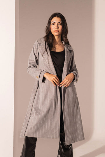 Grey Striped Long Coat