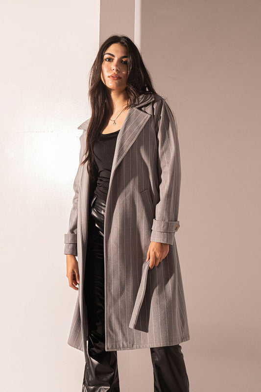 Grey Striped Long Coat