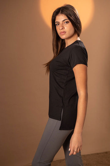 Black Polyamide Half Sleeves Top